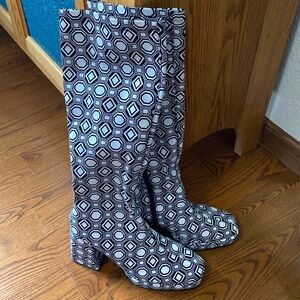 Nasty Gal Black and White Geometric Heeled Boots